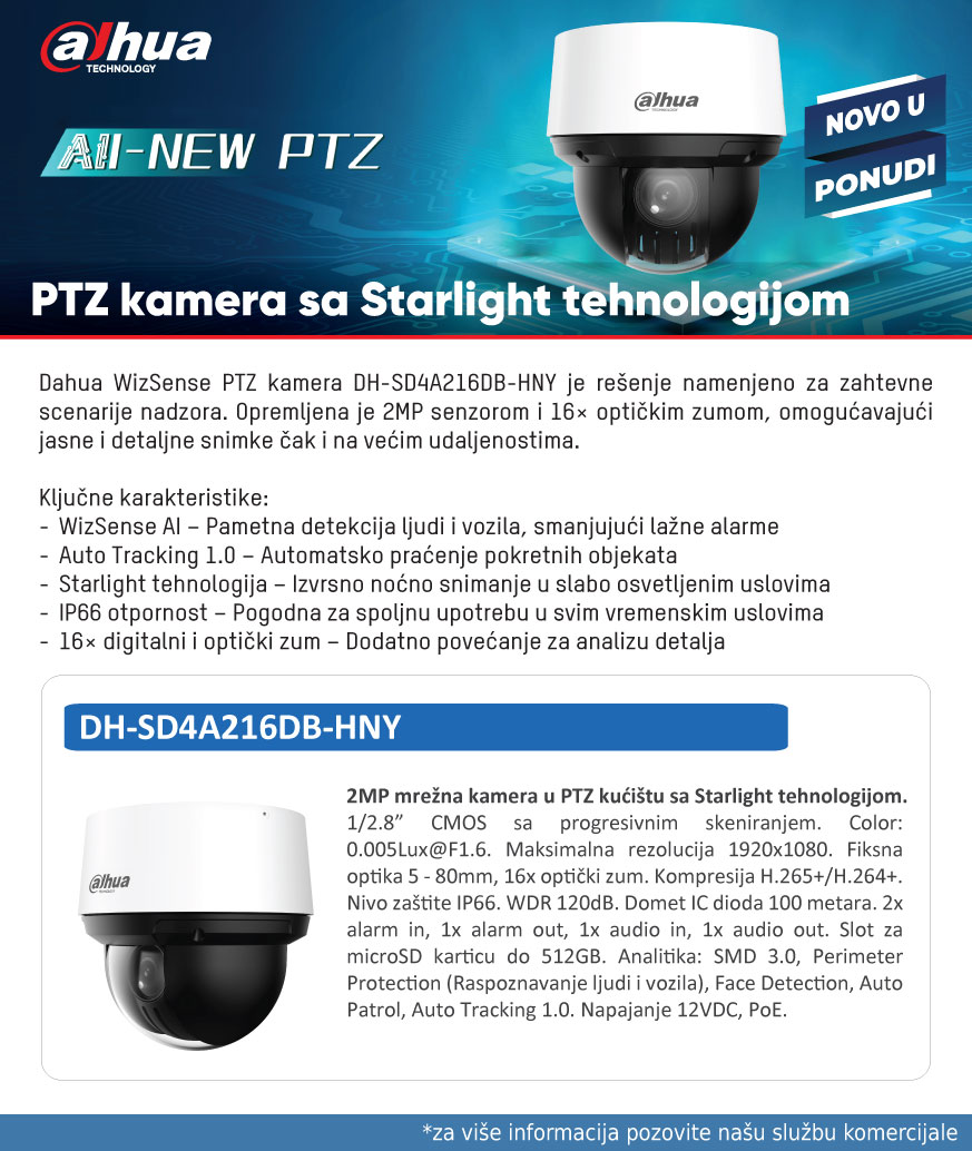Dahua PTZ kamera sa starlight tehnologijom