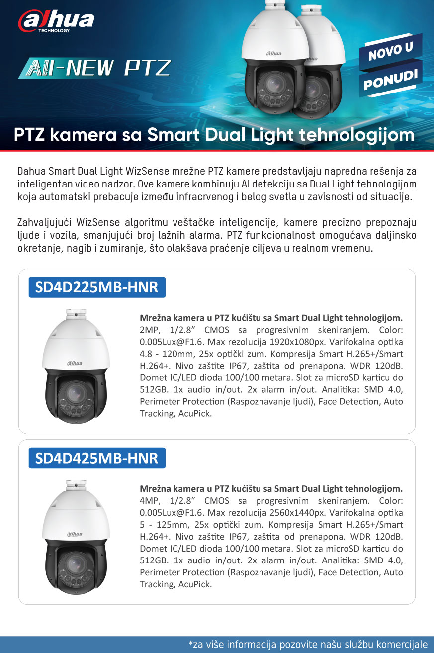 Dahua PTZ kamere sa  Smart Dual Light tehnologijom
