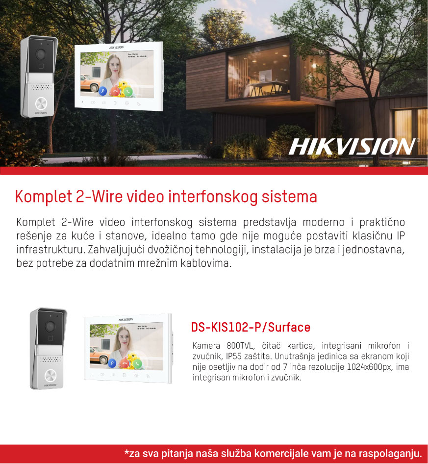 Komplet 2-wire Hikvsion interfon