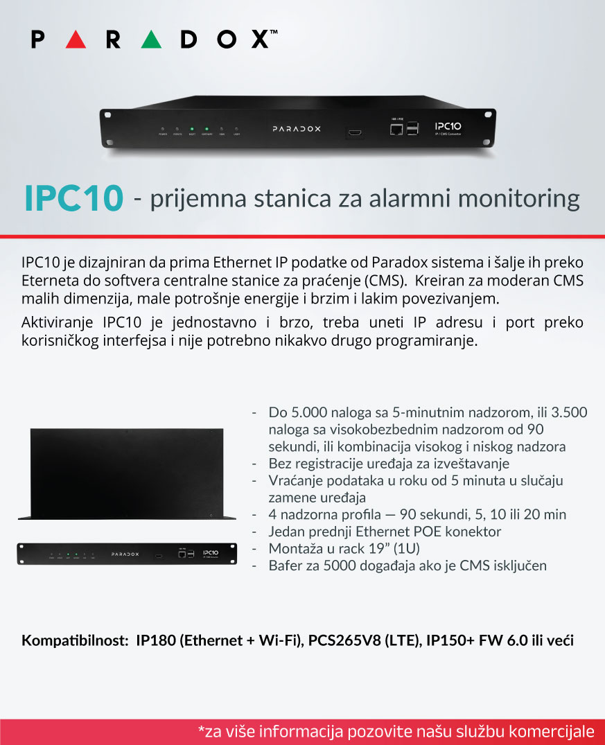 Paradox IPC10 prijemna stanica za alarmni monitoring